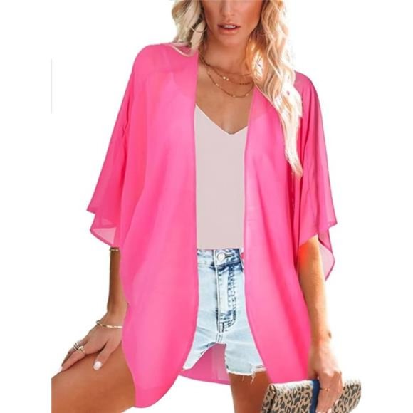 Women's Beach Kimono Coverup Sheer Chiffon Cover Ups, Casual Loose Open Cardigan - Picture 7 of 7
